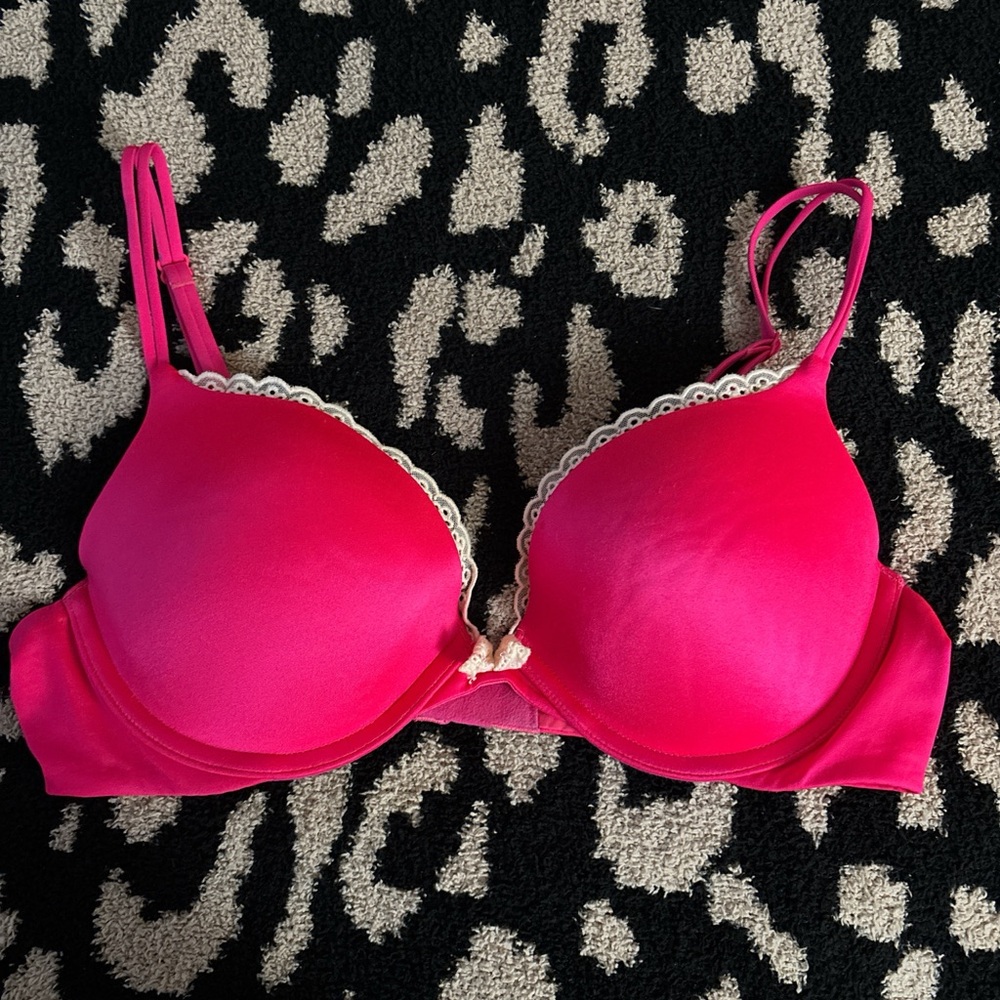 Victoria's Secret Hot Pink Bra with Cream Lace Trim